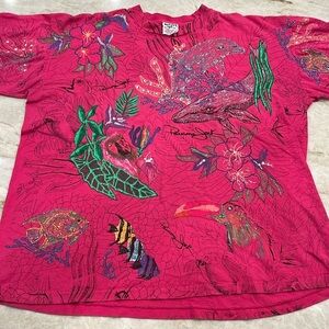 Vintage Panama Jack Custom Painted Ocean Tee – Hot Pink, One of a Kind